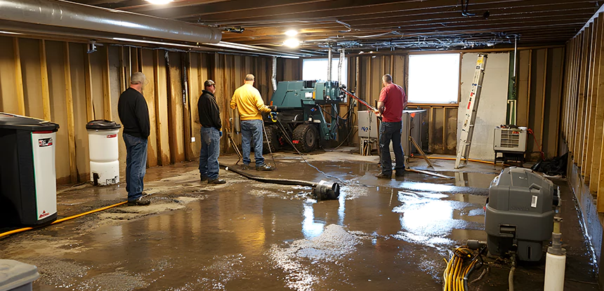 Cleaning Sewage From Basement Floor in Paola