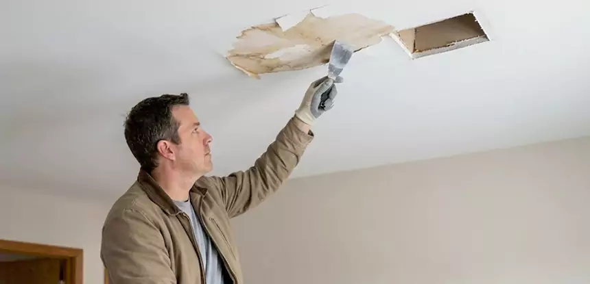 Ceiling Water Stain and Drywall Repair in Paola
